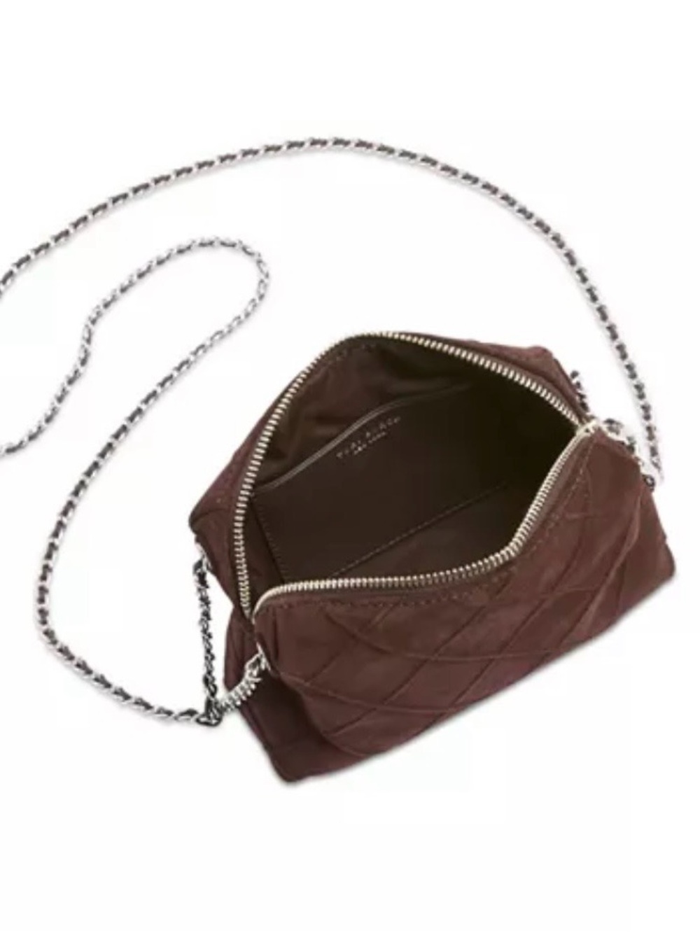 Tory Burch Fleming Quilted Crossbody Bag - Chocolate Brown with Silver Chain